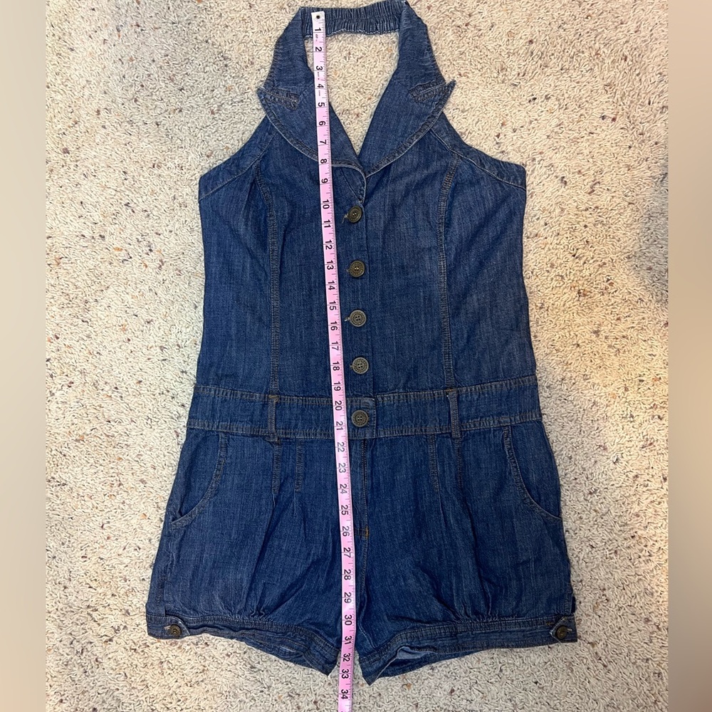 AKIRA Red Label Denim Halter Romper Size L - Picture 8 of 11